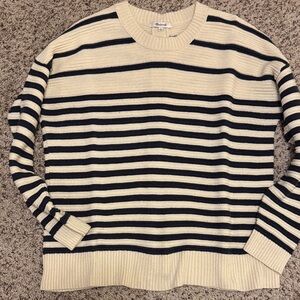 Madewell Black and Cream Striped Crewneck Sweater